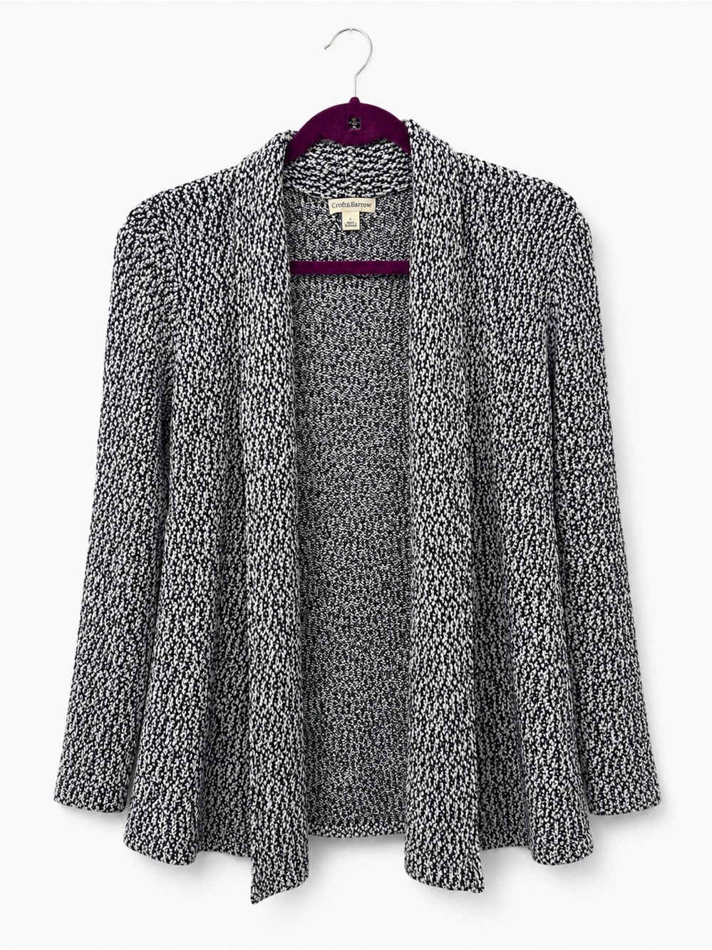croft & barrow Navy and White Marled Open Front Cardigan